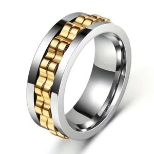 Silver Gold Spinner Ring | Spinning Gear Fidget Band Stainless Steel